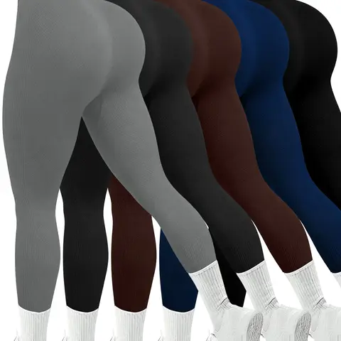Women's High Waisted Tummy Control Leggings, 3D Contour Slim Fit Yoga Pants, Soft Stretchy Ribbed Workout Tights for Gym, Pilates, Running & Everyday Wear