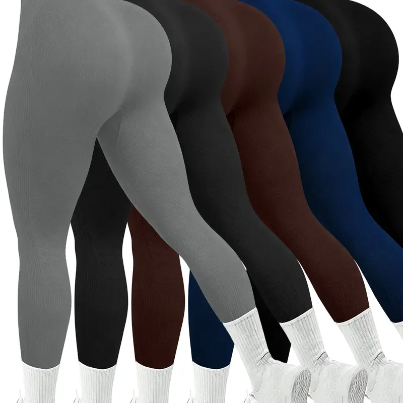 Women's High Waisted Tummy Control Leggings, 3D Contour Slim Fit Yoga Pants, Soft Stretchy Ribbed Workout Tights for Gym, Pilates, Running & Everyday Wear