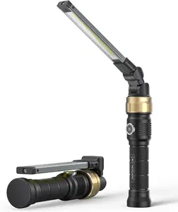 [zf7549]HOTLIGH Magnetic Rechargeable Work Light, 1200 Lumens LED Flashlight with 5000mAh Battery, 360° Rotating Foldable Design for Car Repair & Emergency