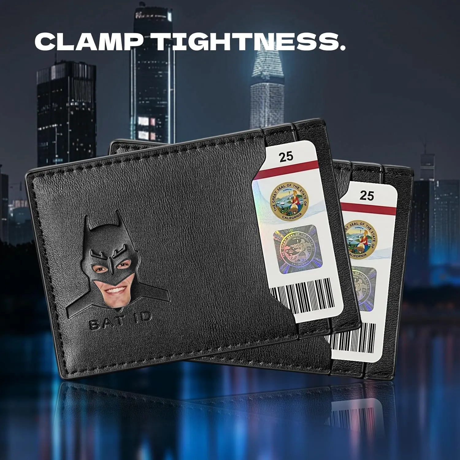 Bat Leather Wallet, Superhero Card Holder with Multiple Card Slots, Face Eyes Cutout Card Holder, Personalized ID Wallet