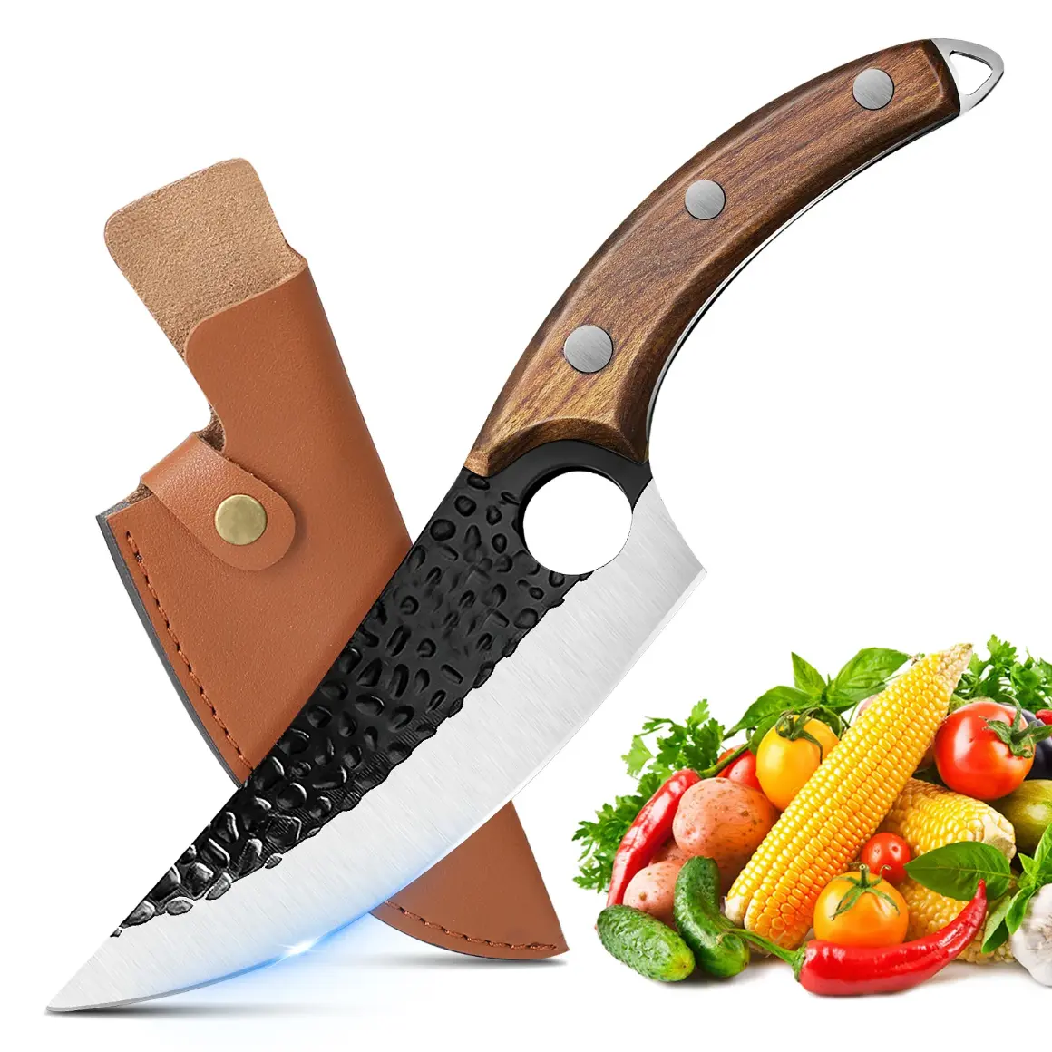 1Pcs Viking Japanese High Carbon Steel Cleaver Shape Fillet Meat Bone Cleaver with Sheathed Blade - Kitchen Knife for Kitchen, Camping - Premium Kitchenware, Excellent Gift for Cutting Tasks