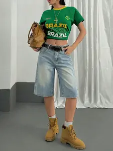 Blue American Vintage Wash Y2K Hot Girl Must-Have Wide Leg Button Jeans Mid-Thigh Pants, Casual Denim Shorts for Women, Fitted