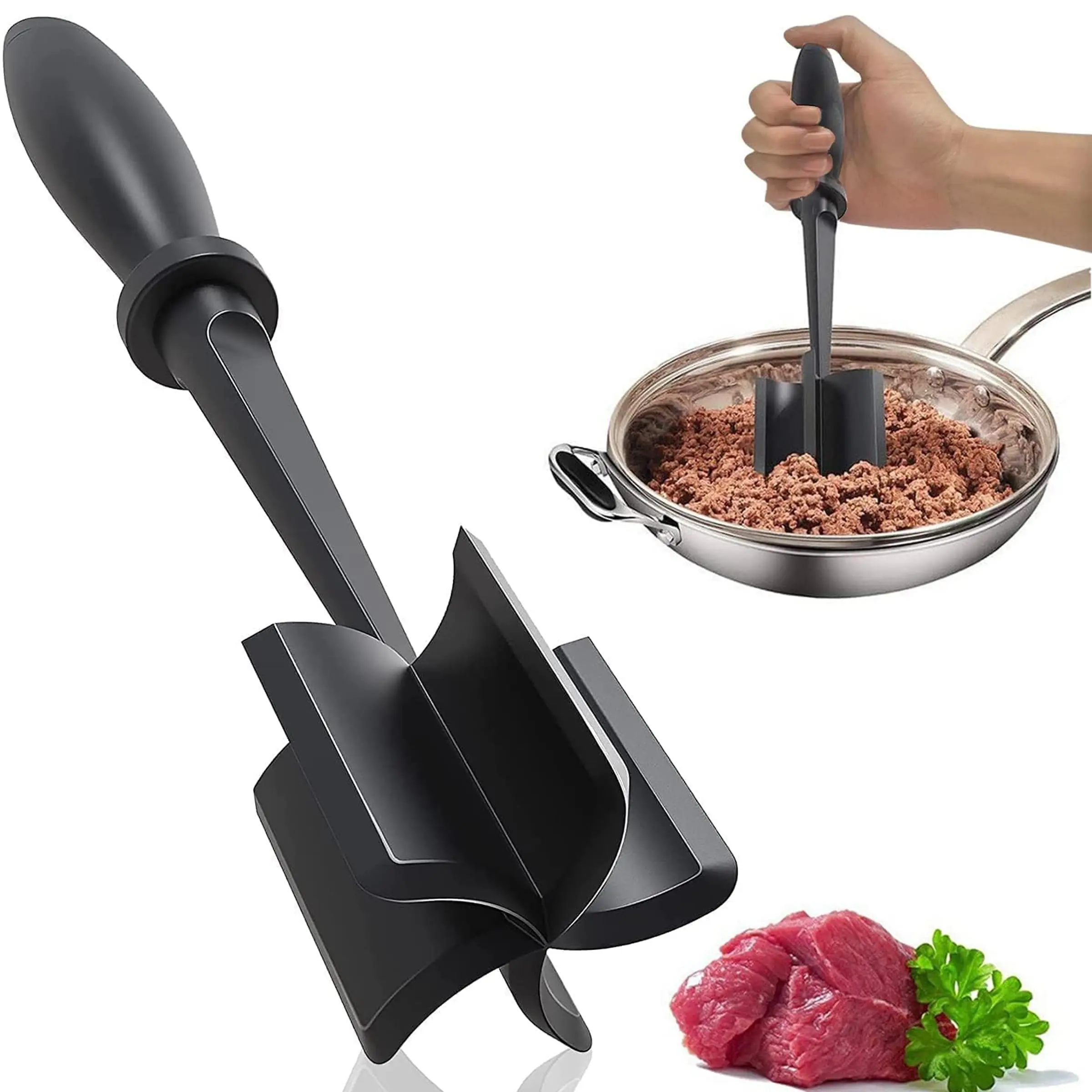 Heat Resistant Meat Chopper with Handle - 5-Pronged Head, Durable Cooking Meat & Poultry Tool for Ground Beef, Turkey Mashing, Kitchen Gadget