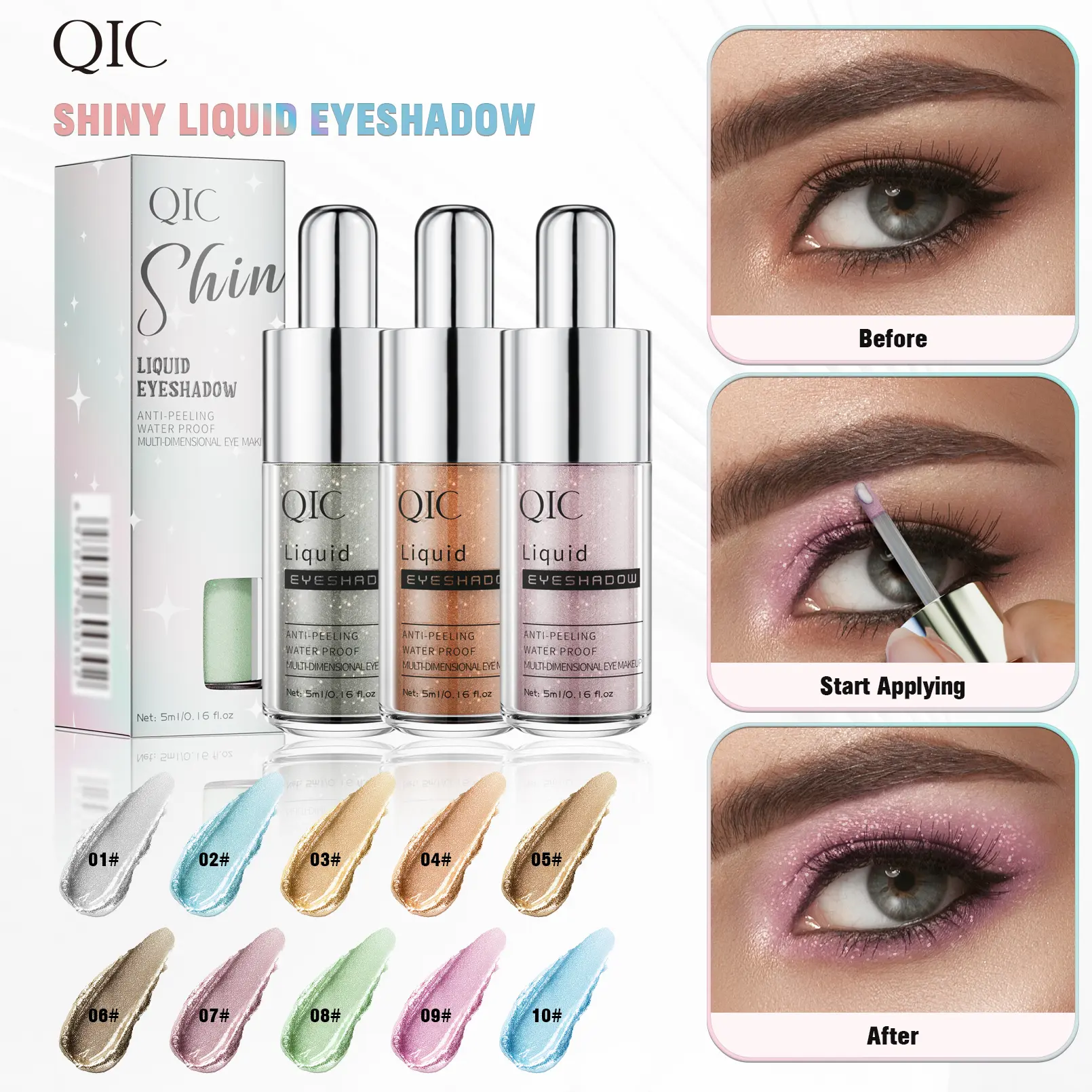 5-Color Liquid Glitter Eyeshadow Set, Halloween Makeup, Long-Lasting Shimmer, Waterproof, Smudge-Proof Finish for Party & Everyday Wear