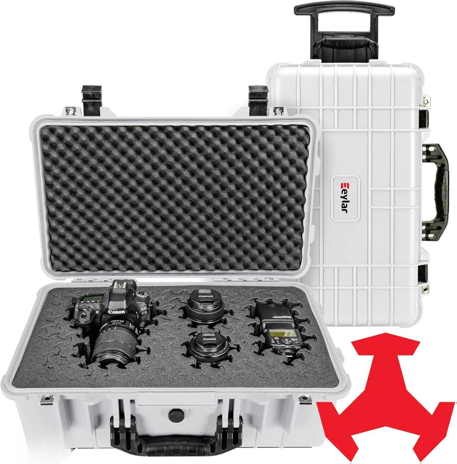 Eylar 22" Carry-On Roller Hard Case with Ragar Reconfigurable & Reusable XP Crosslink Foam, Waterproof, Shockproof for Equipment, Drones and Cameras, TSA Standard (2 Ragar Layers) (White)