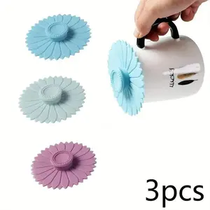 Random Color Sunflower Shaped Mug Cup Lid, 3pcs/set Dustproof Silicone Mug Cup Lid, Creative Cup Cover, Cup Accessories for Home Kitchen, Drinkware