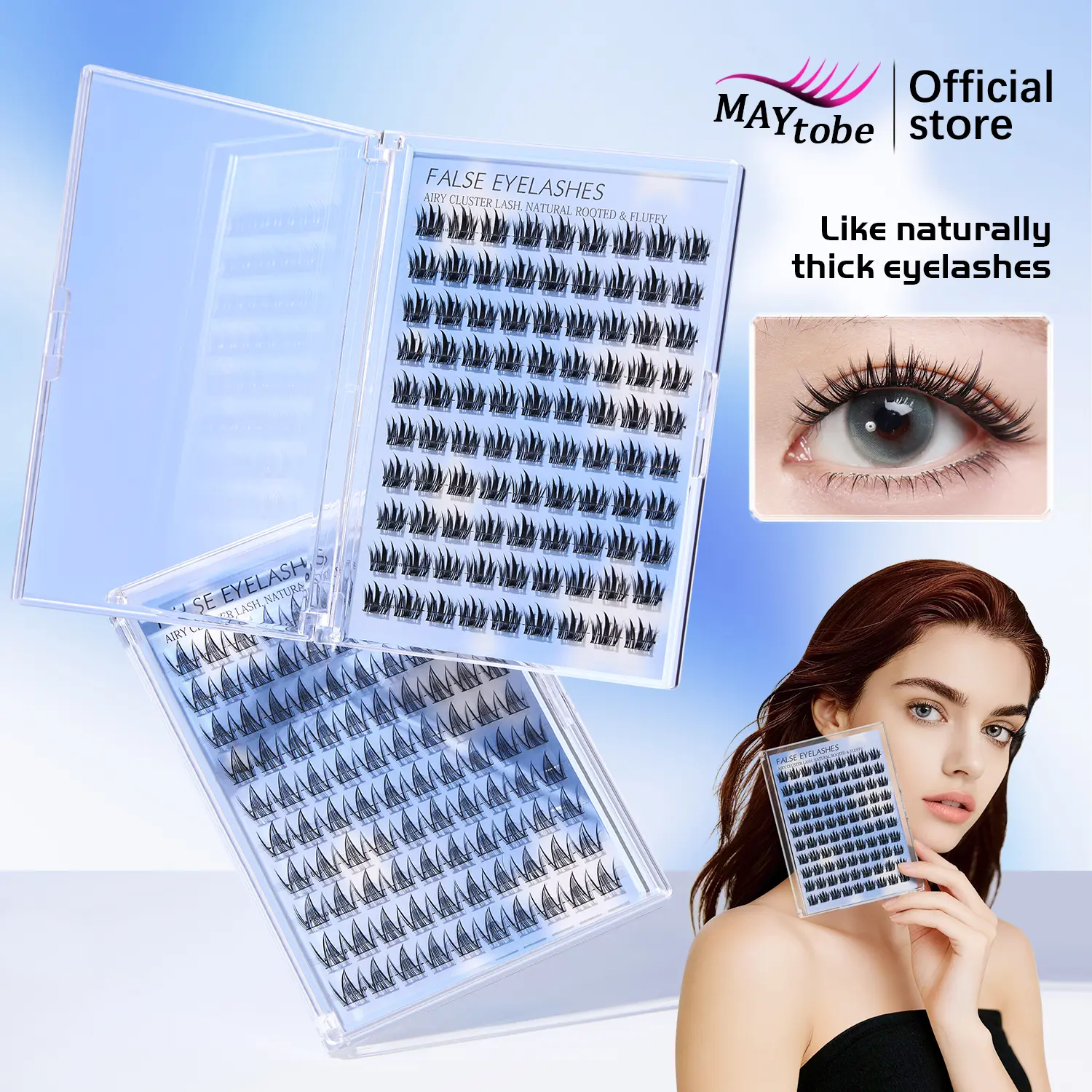 MAYTOBE 3D Individual Lash Clusters, Gentle and Lightweight for a Natural Look, DIY False Eyelashes Extension Kit with Tweezers, Lash Extensions, Cosmetic, 3D Individual Lashes False Eyelashes & Adhesives