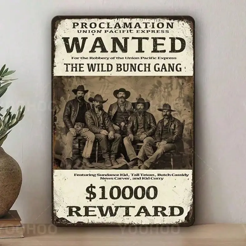 Aluminum Western Cowboy Wanted Poster Sign Vintage Rustic Wall Art Decor for Bar Man Cave Home and Office Aluminum Wild West Retro Decor