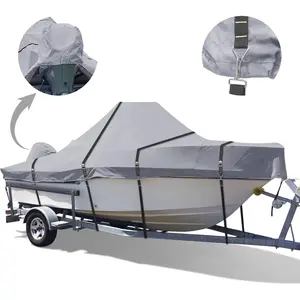 900D Center Console Boat Cover, Windproof Full Metal Buckle Straps Boat Cover for Center Console Boat Heavy Duty fits 16'-18.5', Beam Width Up to 98'' W, Gray