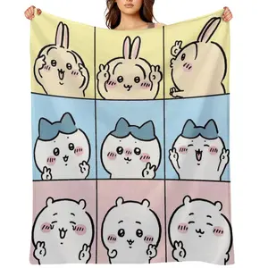 C-Chiikawas Fall Throw Blanket For Men Womens Winter Travel Nap Hachiware Usagi Face Nine-grid Flannel Blankets Office Camping Air Conditioned Quilt All Season Soft Warm Plush Bedding Throws Sofa Cars Decor Girls Christmas Gift Super Cozy Blanket