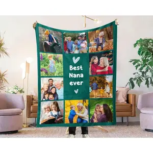 Personalized Grandma Photo Blanket, Custom Image Nana Birthday Throw Gift, Grandkids Name Mother's Day Blanket, Granny Gigi Christmas Gift