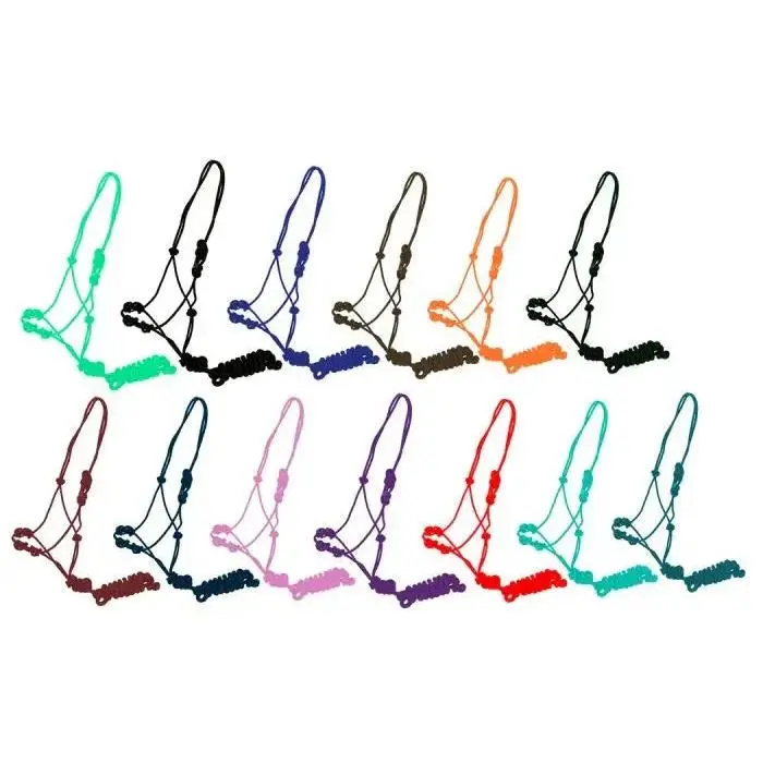Training cowboy knot rope halter with four knot pressure points and lead Training cowboy knot rope halter with four knot pressure points and lead