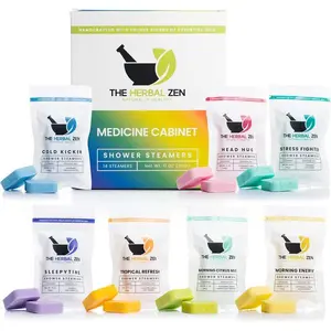 The Herbal Zen Shower Steamers Aromatherapy Tablets 14 Pack - 7 Pure Essential Oil Blends for Daily Relaxation and Wellness - Shower Bombs Gift Set for Women and Men