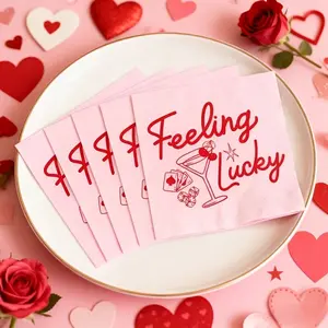 20 sheets of pink Valentine's Day theme party napkins | Lucky birthday and single party decorations, suitable for poker nights, brides' gift parties, girl's gatherings, Christmas, New Year, Valentine's Day and various party events
