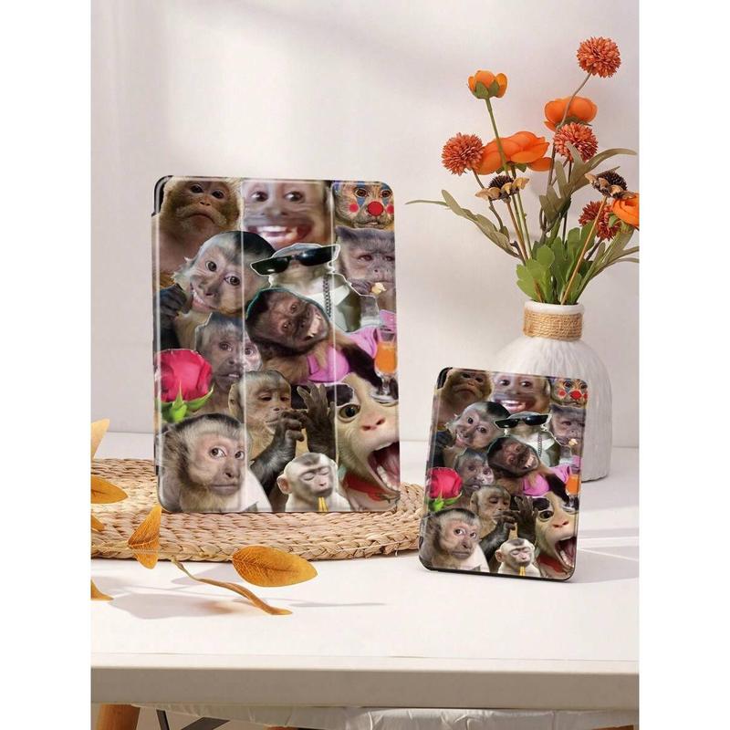 Monkey Funny Abstract Expression Patchwork Protective Case Compatible With IPad Air4/5 10.9inch, IPad 7/8/9/10.2inch, IPad 10th Gen, Compatible With Kindle Paperwhite 12th Gen 2024, Kindle (11th Generation) 2022 Release, Compatible With Samsung Galaxy Ta