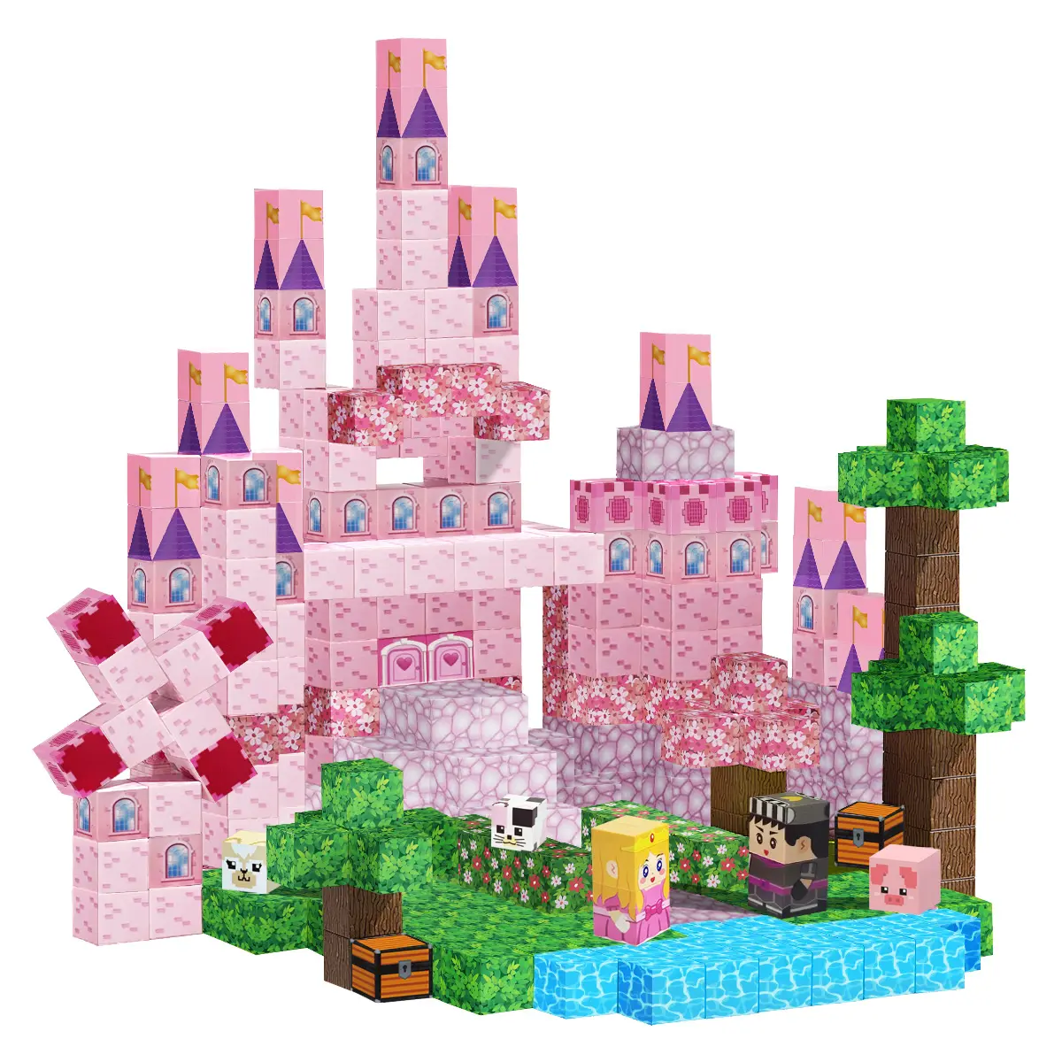 Magnetic Toys, Pink Princess Castle Magnetic Building Blocks, Magnetic ...