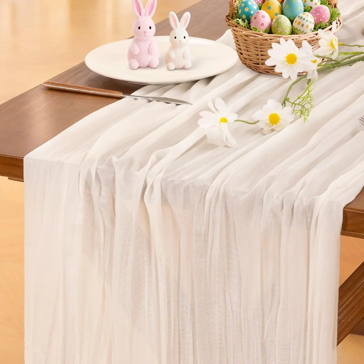 Cheesecloth Table Runner Summer Boho Wedding Birthday Party Home Decor | Ivory White Rustic Gauze 10FT 120in Cheese Cloth Sheer Farmhouse Dining Runner for Baby Shower Bridal Holiday Decorations