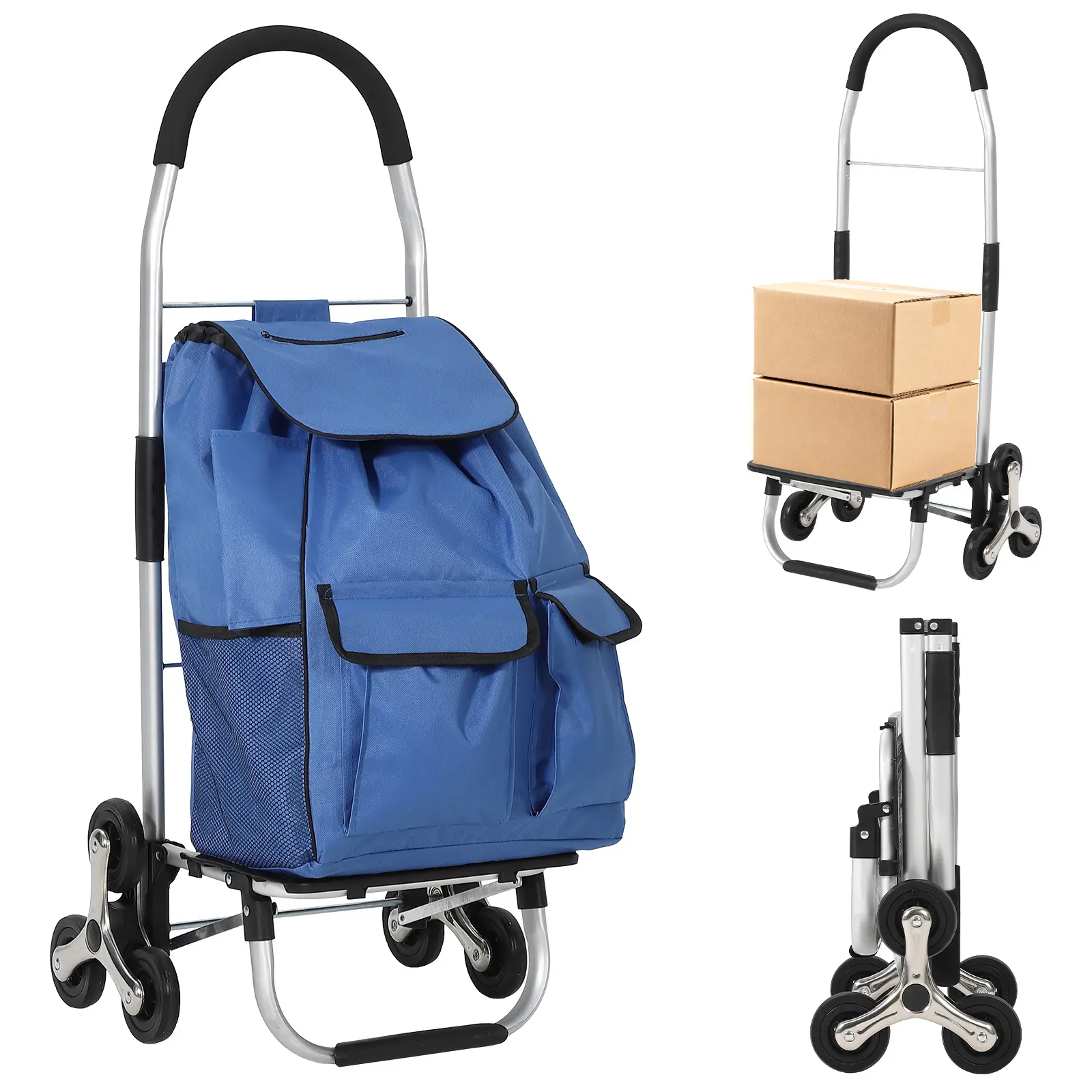 Garvee 3-in-1 Folding Shopping Cart, 176 LBS Heavy Duty Stair Climbing Dolly with 6 Wheels, 36L Oxford Cloth Bag, Portable Grocery Cart for Shopping, Laundry & More