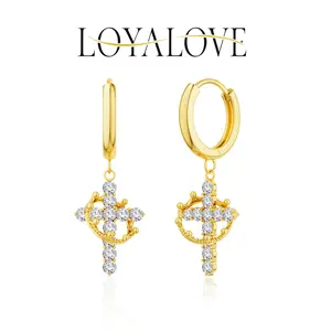 Loyalove Colorful Crown Cross Earrings For Women Dainty CZ Cross Pendant Earrings Hypoallergenic Non Tarnish Earrings Trendy Jewelry Christian Gift For Girls For Christmas Gift,Best Gift For Mother' s Day