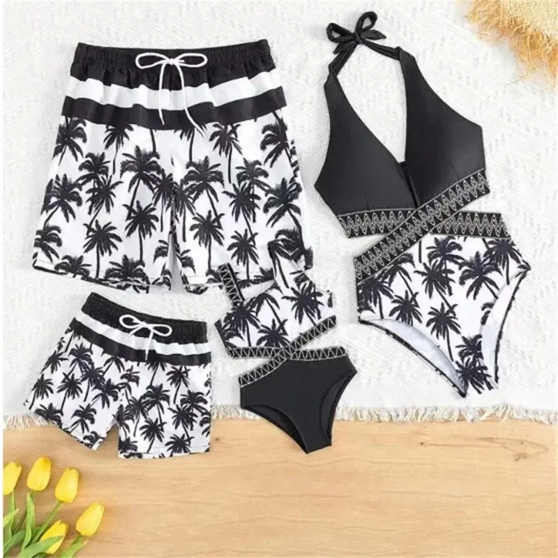 Unisex Thin Cotton Pullover Parent-Child Swimwear Set - Mother-Daughter, Father-Son Matching Bikinis for Beach Sunny Days, Girls, Sleeveless, Fit, Style, Swimsuit, Matching Set, High Quality