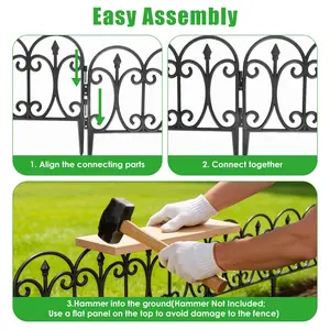 10 Pack No-Dig PP Garden Fence Panels, Decorative Lawn Landscape Edging Border with Fixing Spikes & Install Gloves, Easy Assemble Outdoor Fencing for Flower Bed Yard Landscaping