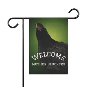 Mumbles The Blue Cochin Chicken| Welcome Mother Cluckers| Garden Banner | Decorative House Flag