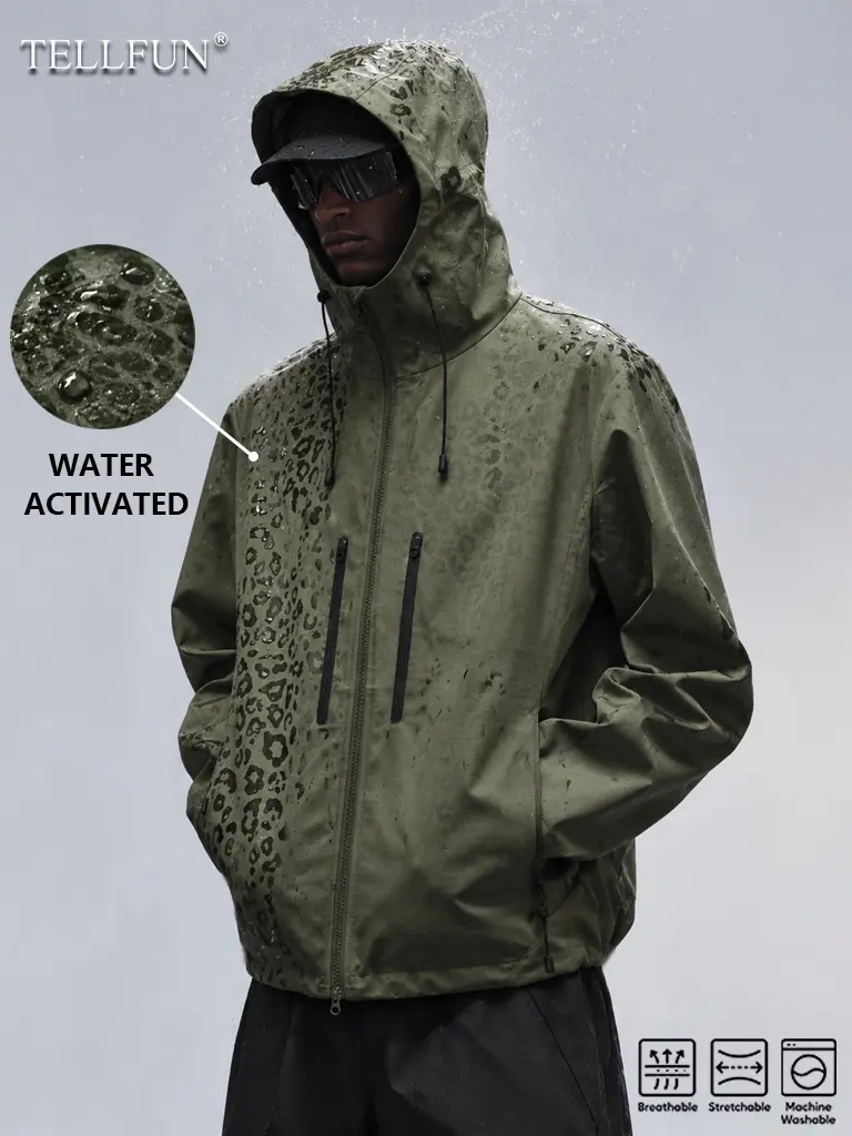 TELLFUN  Water reveals Leopard print Jacket, Unisex Winter Coat for Street & Camping Outfits - Casual Jacket, Breathable, Windproof, Waterproof Jacket