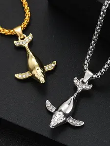 Titanium Steel Whale Pendant Necklace, Elegant Fish Scale Design, Luxury Jewelry for Couples & Brothers, Memorial Gift