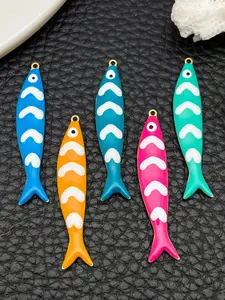 5pcs Stainless Steel Enamel Fish Charms, Marine Life Pendants, DIY Earrings Necklaces Bracelets, 8x40mm Beach Jewelry Making, DIY With Charms