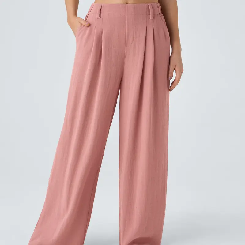 Halara Flex High Waisted Pocket Wide Leg Flowy Solid Palazzo Casual Linen-Feel Pants
