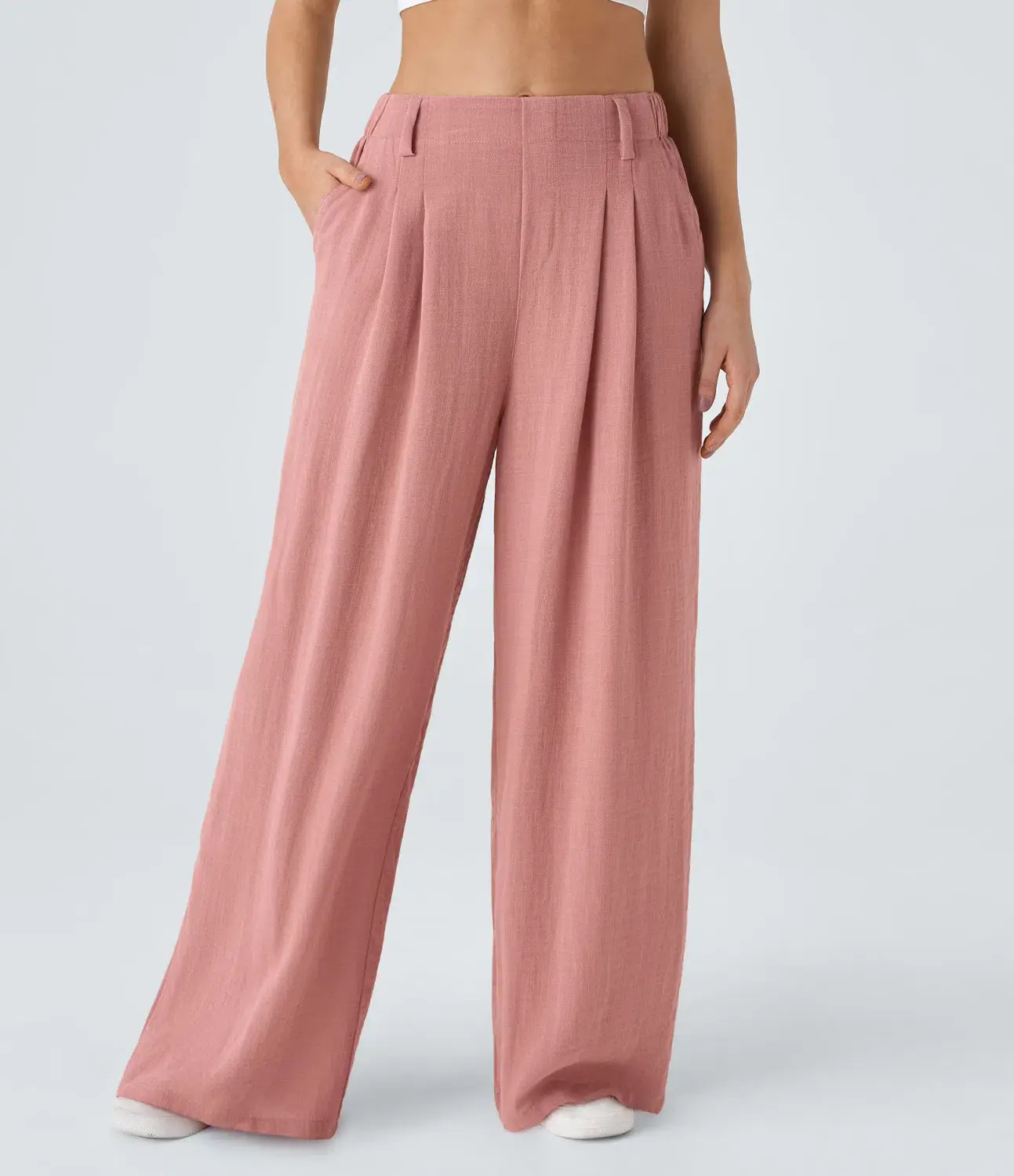 Halara High Waisted Plicated Side Pocket Wide Leg Flowy Solid Palazzo Casual Linen-Feel Pants, Teacher Outfits
