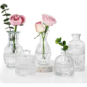 Set of 5 Bud Vases, Small Vase for Flowers, Glass Vase for Home Decor, Wedding Decorations, Clear Flower Vases for Centerpieces, Vintage Vase for Home Decor