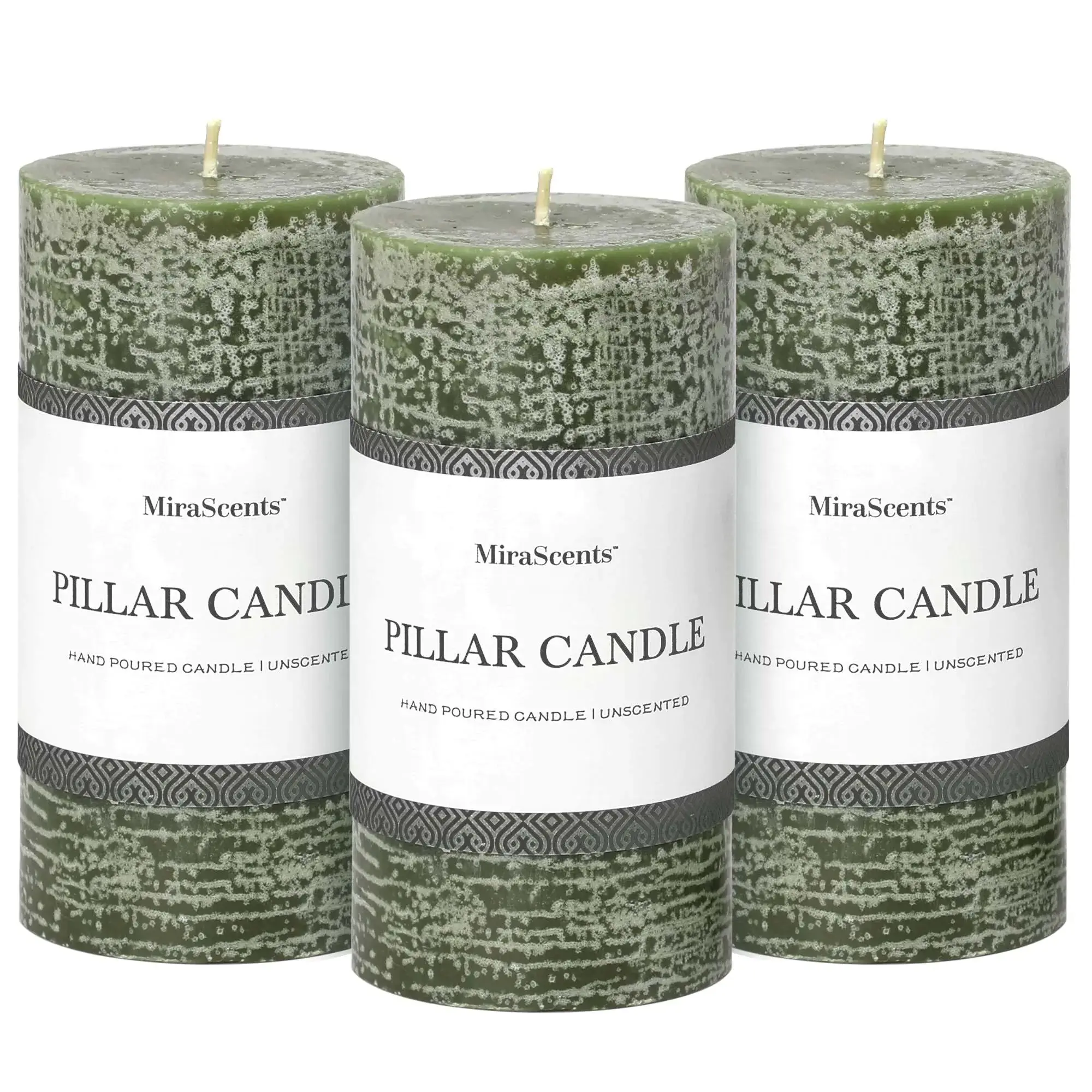 3x6 Inch Moss Green Pillar Candles Set of 3 - Unscented Spring Candles Long Clean Burning Large Big Candles Smokeless Dripless Candles for Spring Home Decor Dinner Table Bathroom Rustic Decor