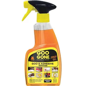 Goo Gone 12 oz. Goo and Adhesive Remover All-Purpose Cleaner Spray, wine glass label residue, children's crayon wall marks,door handle tape residue,car window decal removal,book spine glue stain,hardwood floor gum spot,furniture sticker trace,window cling