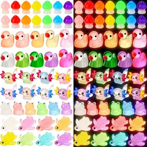 200 Pcs Luminous Mini Resin Bulk Easter Glow in The Dark Ducks Axolotls Tiny Miniature Figures Resin Figurines for Pranks Hide Landscape Cake Potted Plants