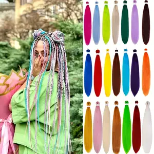 Colorful Pre-Stretched Braiding Hair - Soft Perm Texture, Synthetic Fiber, Hot Water Setting - 16/28/ 30inch