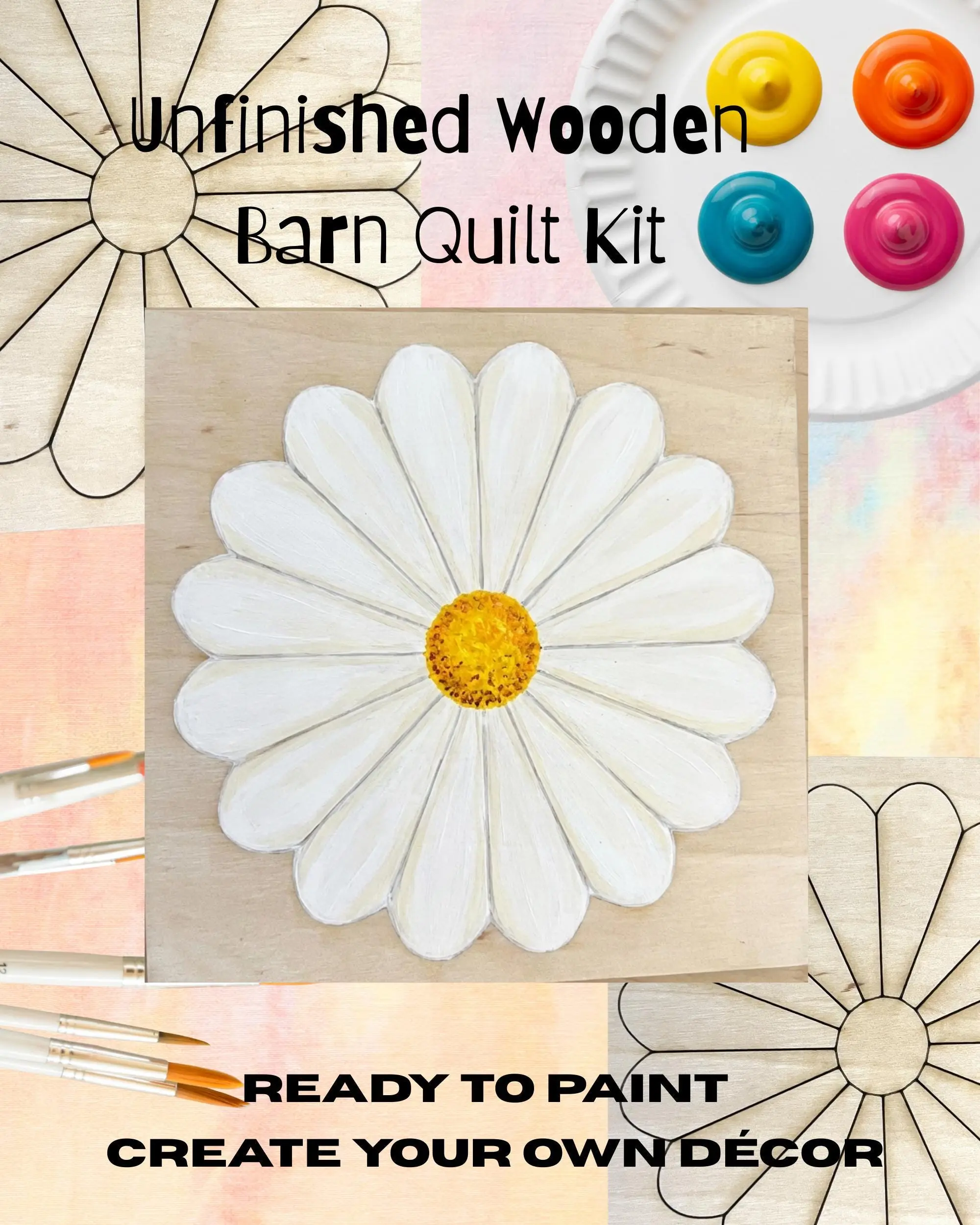 Dresden Quilt Block Wooden Barn Quilts DIY Kit - Unfinished Maple | Beginner Craft Kit Seamstress | Dinner Plate Quilting Wood Crafts