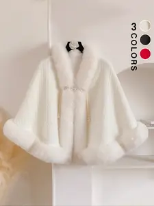 Women's Winter Plush Shawl with Beads, Casual Plain Design, Warm Fall & Winter Accessory, Elegant Daily Wear, Comfortable Fashion Piece, Fluffy Soft Scarf