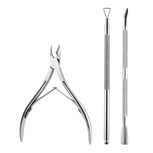 Professional Cuticle Trimmer with Pusher & Cutter, Stainless Steel Nippers, Pedicure Manicure Tools for Fingernails & Toenails, Silver Color, Nail Care Tool