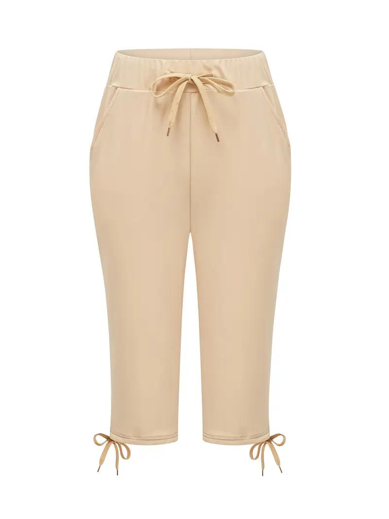 5pcs Women's Lightweight Capri Pants with Drawstring Waist - Loose Fit Casual Trousers, Mid-Stretch Machine-Washable Fabric, Solid Colors for Spring & Summer Casual Attire, Capri Leggings, Comfortable, Nontransparent Material