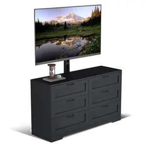 TV Stand with Mount & 6 Drawers Storage, Height Adjustable Wood Media Console Entertainment Center, Universal TV Dresser Fits 32-85 Inch TVs, Stable MDF TV Stand for Bedroom Living Room Home Decor