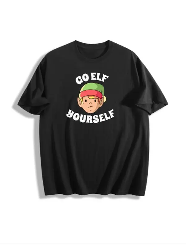 Men's Cotton Short-Sleeve T-Shirt - Go Elf Yourself Graphic Print, Fashion Casual Menswear Top, Shortsleeve, Tshirt, Graphic Tee, Machine Wash Clothes Formal, Go Elf Print