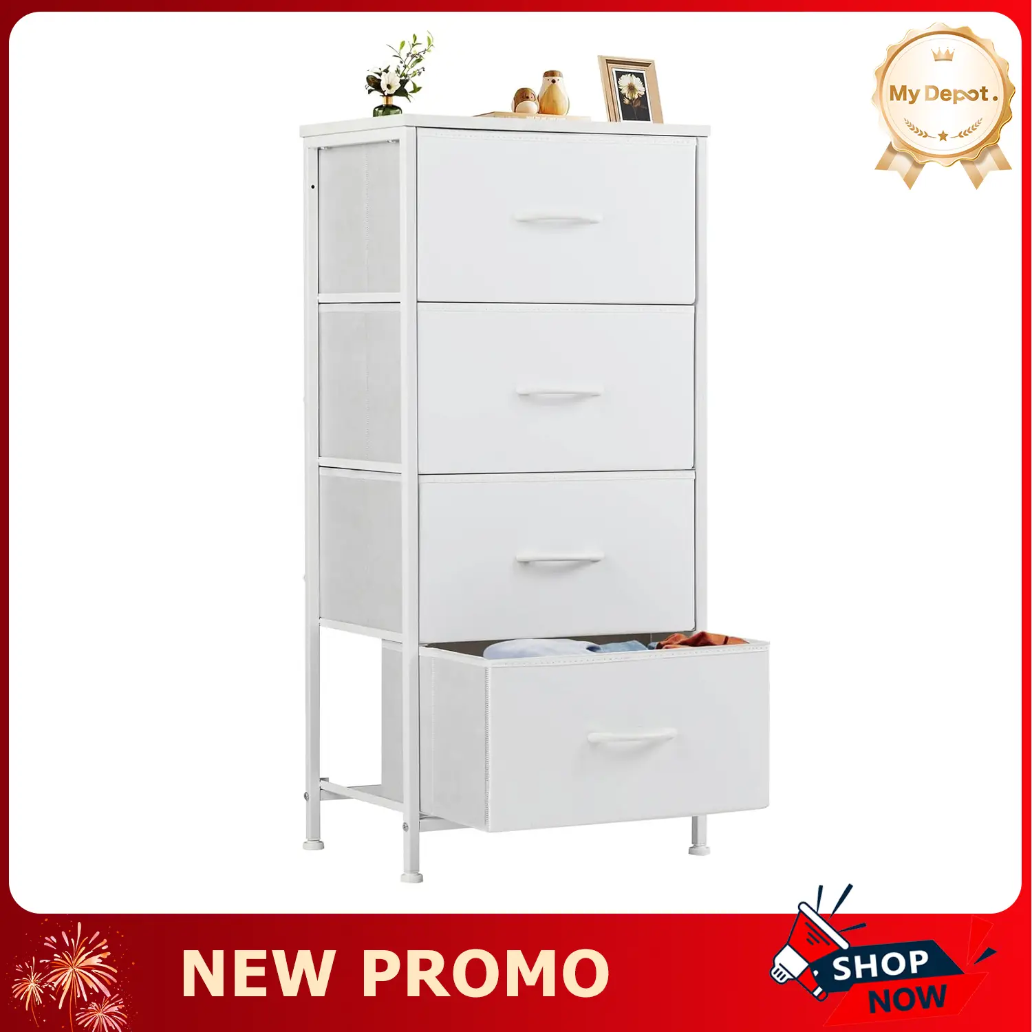 [Deal] 4 Storage Drawer Dresser for Bedroom, Fabric Storage Organizer Unit Chest of Drawers with Wooden Top for Closet, Nursery, Laundry, Living Room