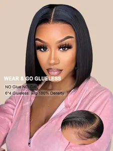 Uniky Bob Glueless Wigs Human Hair Pre Plucked Pre Cut 6x4 HD Transparent Lace Front Wigs Human Hair 180% Density Wear and Go Short Straight Wigs for Black Women No Glue Lace Closure Wigs