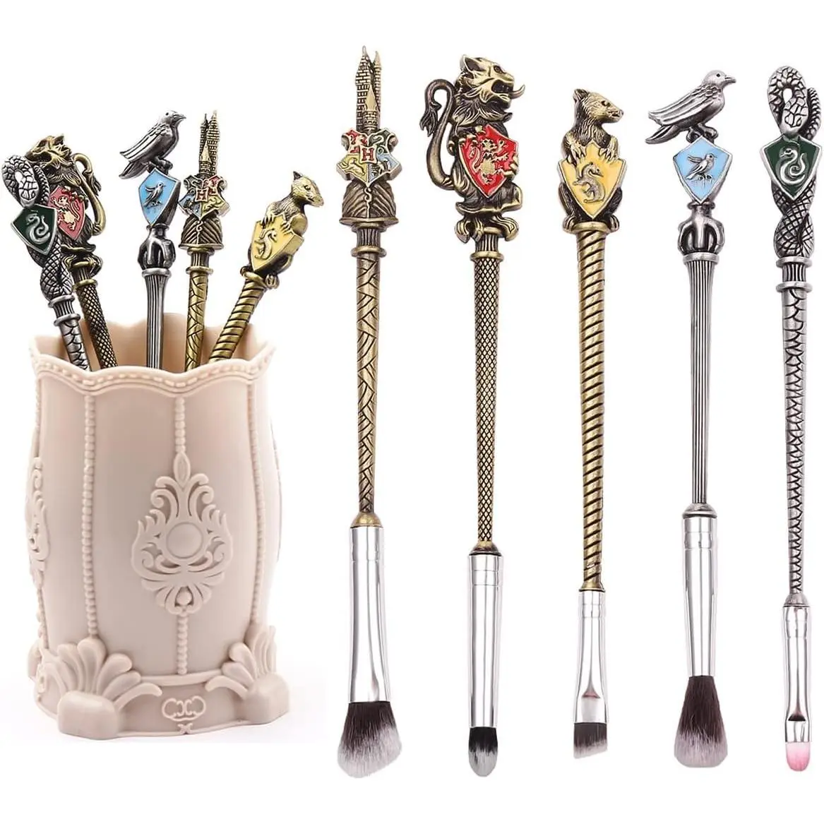 2 Color Harry Gifts Potter Metal Makeup Brushes Set Gifts Wi-zard Wand Makeup Brushes Set for Women Magic Eye Shadow Eyeliner Blending Lip Brush - Brushes Holder Pot Not Included