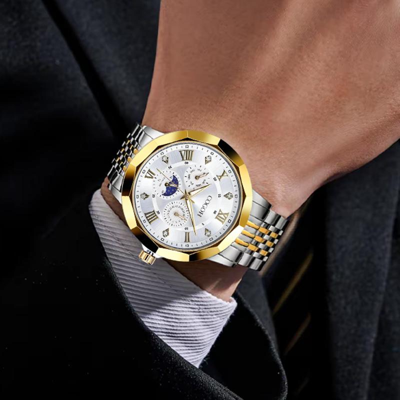 【Valentine’s Gift for Husband】new multifunctional luxury Moon Phase Master Men's Watch, equipped with original Swiss movement,  mechanical style, sapphire crystal, stainless steel strap, and luminous waterproof design.