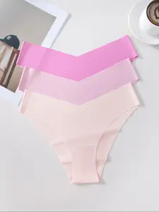 Women's Low Waist Breathable Panties Set, Casual Plain Micro-Elastic Seamless Bikini Briefs, Fitted Comfort Soft Comfy Brief Underwear for All Seasons