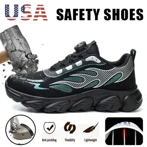 Men Work Safety Shoes Steel Toe Cap Rotating Button Breathable Comfort Sneakers