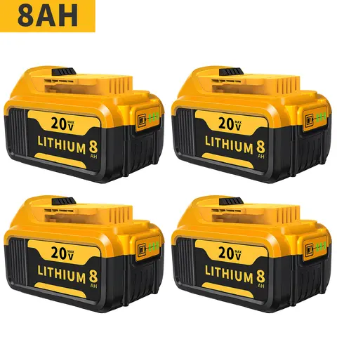 20V MAX XR Rechargeable Lithium-Ion DCB200-Series Batteries (4-Pack, 8000mAh) with LED Gauge, No Memory Effect, CE FCC PSE ROHS Certified, Compatible with Cordless Drills & Grinders, Ideal for DIY Enthusiasts