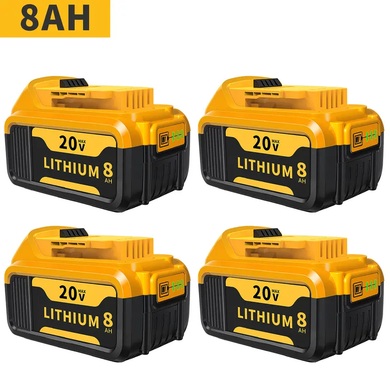 20V MAX XR Rechargeable Lithium-Ion DCB200-Series Batteries (4-Pack, 8000mAh) with LED Gauge, No Memory Effect, CE FCC PSE ROHS Certified, Compatible with Cordless Drills & Grinders, Ideal for DIY Enthusiasts